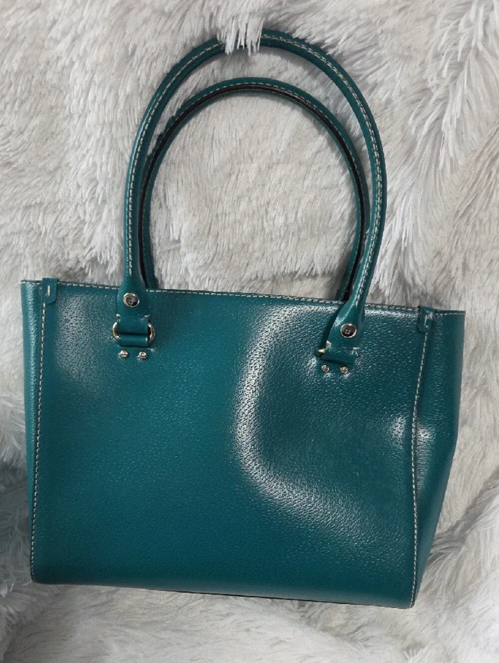 kate spade teal pebbled leather tote with gold logo plate